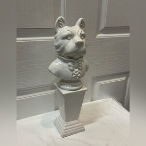White Ceramic Bulldog Trophy Bust Statue 14”